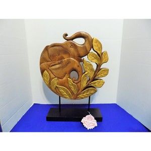NEW Wood Carved Elephants Statue Sculptures Thai Zen Home Decor